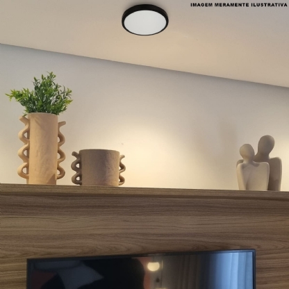 Luminária Painel Led Sobrepor Redonda Preto 24W Bivolt 6500K Luz Branca 2040Lm - Bronzearte