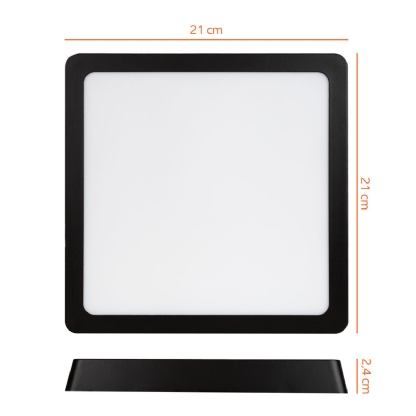 Luminária Painel Led Sobrepor Quadrado Preto 18W Bivolt 4000K Luz Branca 1530Lm - Bronzearte