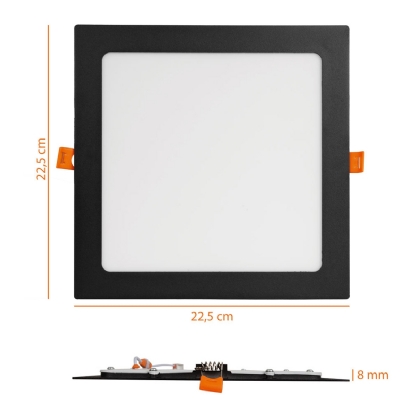 Luminária Painel Led Embutir Quadrado Preto 18W Bivolt 4000K Luz Branca 1530Lm - Bronzearte