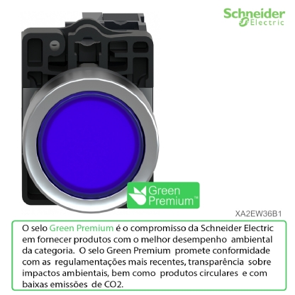 Botão Comando Pulsador Faceado luminoso Redondo 22mm Azul Retorno Por Mola 1na 24vca/cc XA2EW36B1 - Schneider Electric