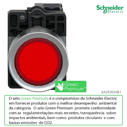 Botão Comando Pulsador Faceado luminoso Redondo 22mm Vermelho Retorno Por Mola 1na 24vca/cc XA2EW34B1 - Schneider Electric