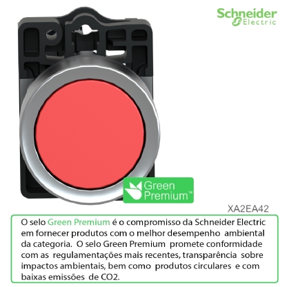 Botão Comando Faceado Impulsão Vermelho Redondo 22mm 1Nf XA2EA42 - Schneider Electric