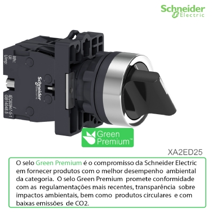 Botão Comutador Knob Curto 22,5mm 2 Posições Fixas 1na+1nf Preto XA2ED25 - Schneider Electric