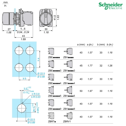 Botão Comutador Knob Curto 22,5mm 2 Posições Fixas 1Na+1Nf Preto XB5AD25 - Schneider Electric