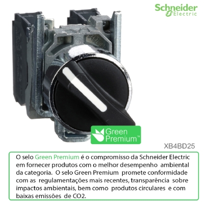 Botão Comutador Knob Curto 22mm 2 Posições Fixas 1Na+1Nf Preta XB4BD25 - Schneider Electric
