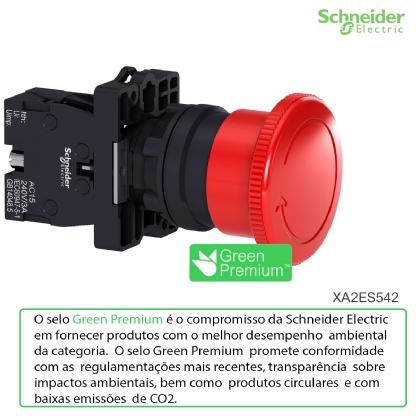 Botão Desligamento De Emergência Plástico 22mm 1NF Vermelho XA2ES542 - Schneider Electric