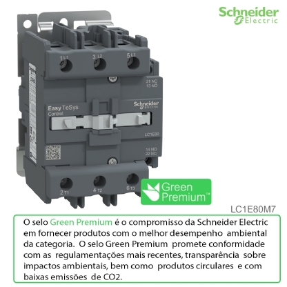 Contator Potência Tripolar 80A 220V 1Na+1Nf 50/60Hz LC1E80M7 - Schneider Electric