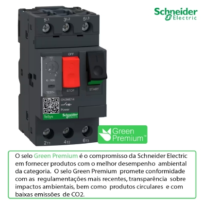 Disjuntor Motor Tripolar Termomagnético 10A 6-10A 400/415V 100Ka 50/60Hz GV2ME14 - Schneider Electric