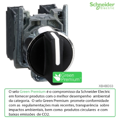 Botão Comutador Knob Curto 22mm 3 Posições Fixas 2na Preto XB4BD33 - Schneider Electric