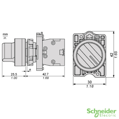 Botão Comutador Knob Curto 3 Posições Reto 45G 22,5mm Plástico Preto 2Na XA2ED53 - Schneider Electric