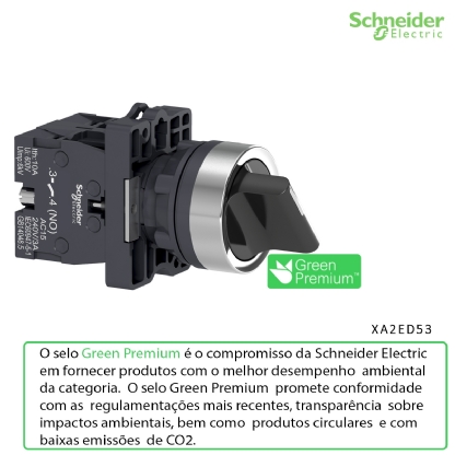 Botão Comutador Knob Curto 3 Posições Reto 45G 22,5mm Plástico Preto 2Na XA2ED53 - Schneider Electric