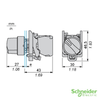 Botão Comutador Knob Curto 2 Posições Fixas 90G 22mm Metálico Preto 1Na XB4BD21 - Schneider Electric