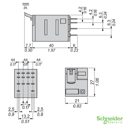 Relé Industrial 14 Pinos 6A 24V 4 Reversíveis 4Pdt Agni Ip40 RXM4AB2B7 - Schneider Electric