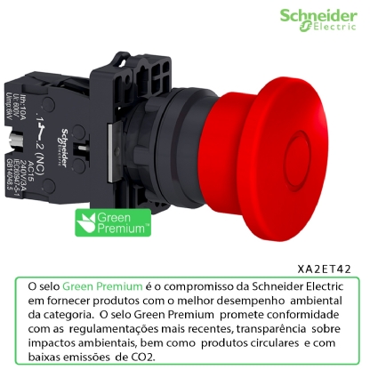 Botão Emergência Cogumelo 40mm Puxar Destravar Vermelho 1Nf Ip65 XA2ET42 - Schneider Electric