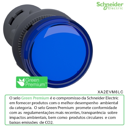 Sinaleiro Monobloco Iluminado Redondo 22mm 220V Plástico Led Azul XA2EVM6LC - Schneider Electric