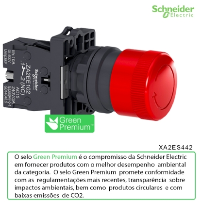 Botão Emergência Cogumelo 30mm Girar Destravar 22mm Plástico Vermelho 1Nf XA2ES442 Easy Harmony Xa2 Schneider Electric