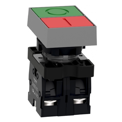 Botão Comando Pulsador Faceado Retangular 22mm Plástico Verde/Vermelho 1Na+1Nf I/O XA2EA7A3415 Easy Harmony Xa2 Schneider Electric
