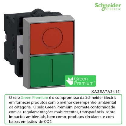 Botão Comando Pulsador Faceado Retangular 22mm Plástico Verde/Vermelho 1Na+1Nf I/O XA2EA7A3415 Easy Harmony Xa2 Schneider Electric