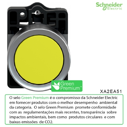 Botão Comando Pulsador Faceado Redondo 22mm Plástico Amarelo 1Na XA2EA51 Easy Harmony Xa2 - Schneider Electric