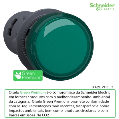 Sinaleiro Monobloco Iluminado Redondo 22mm 110Vca/Cc Led Verde XA2EVF3LC - Schneider Electric