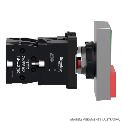 Botão Comando Pulsador Faceado Iluminado 22mm Verde/Vermelho Led 220V XA2EW7L3741M5 - Schneider Electric