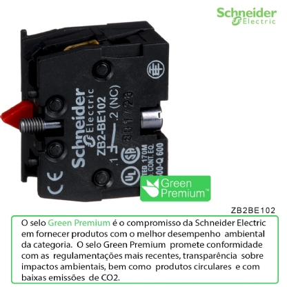 Bloco Contato Velocidade Única Ação Lenta Botoeira Pendente 1Nf Preto ZB2BE102 - Schneider Electric