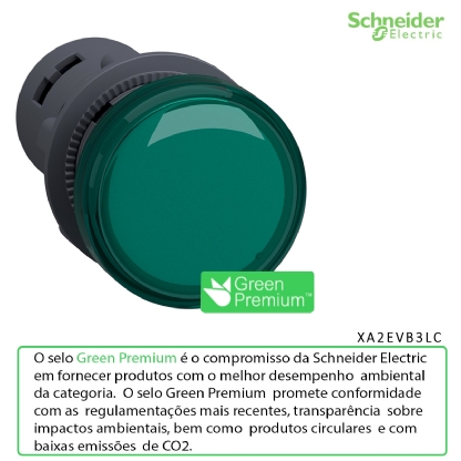 Sinaleiro Monobloco Iluminado Redondo 22mm 24Vca/Cc Led Verde Ip65 XA2EVB3LC - Schneider Electric