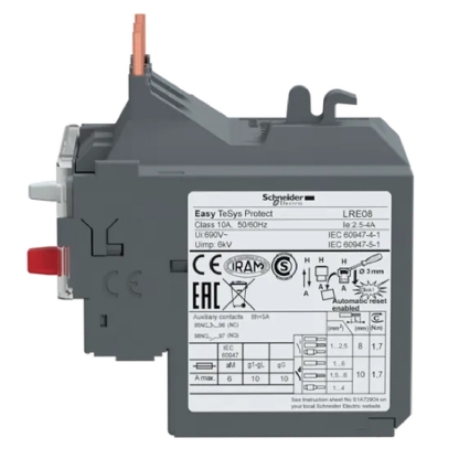 Relé Sobrecarga Térmico 2,5-4,0A Classe 10A Cinza 50/60Hz LRE08 Easypact Schneider Electric