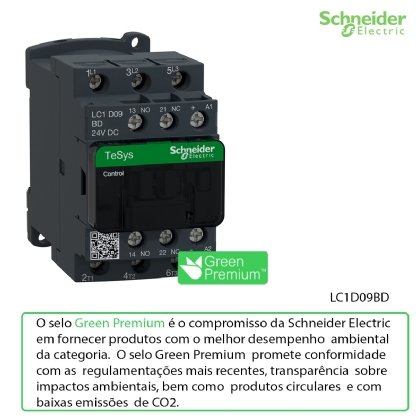 Contator Potência Tripolar 9A 24Vcc 1Na+1Nf LC1D09BD - Schneider Electric