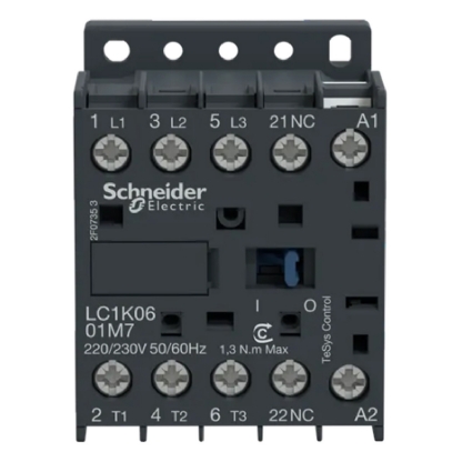Contator Mini Potência Tripolar 6A 220V 1Nf 50/60Hz LC1K0601M7 Tesys K - Schneider Electric