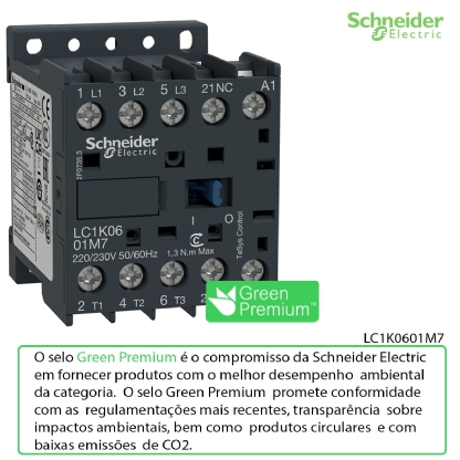 Contator Mini Potência Tripolar 6A 220V 1Nf 50/60Hz LC1K0601M7 Tesys K - Schneider Electric