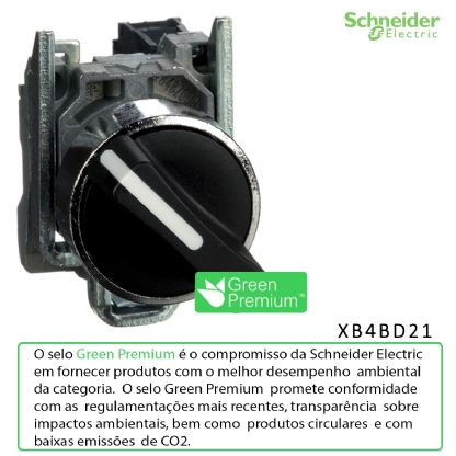 Botão Comutador Knob Curto 2 Posições Fixas 90G 22mm Metálico Preto 1Na XB4BD21 - Schneider Electric