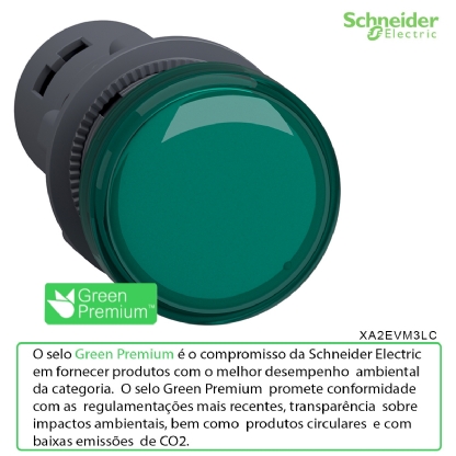Sinaleiro Monobloco Iluminado Redondo 22mm 220V Plástico Led Verde Ip65 XA2EVM3LC - Schneider Electric