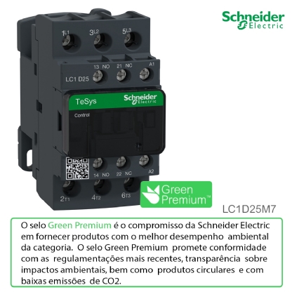 Contator Potencia Tripolar 25a 220Vca 1Na+1Nf 50/60Hz LC1D25M7 - Schneider Electric
