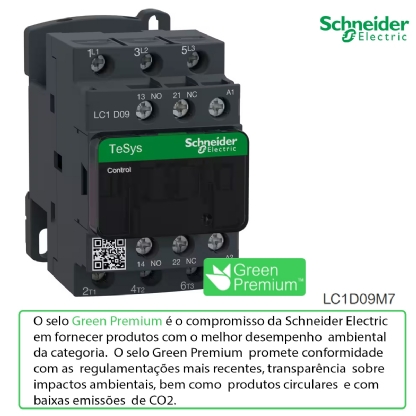 Contator Potência Tripolar 9A 220V 1Na+1Nf 50/60Hz LC1D09M7 - Schneider Electric