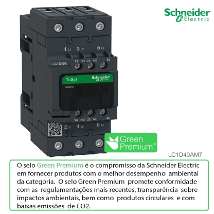 Contator Potencia Tripolar 40A 220Vca 1Na+1Nf 50/60Hz LC1D40AM7 - Schneider Electric