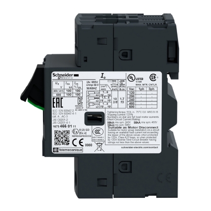 Disjuntor Motor Tripolar Termomagnético 0,63-1A 400/415V 100Ka 50/60Hz GV2ME05 - Schneider Electric