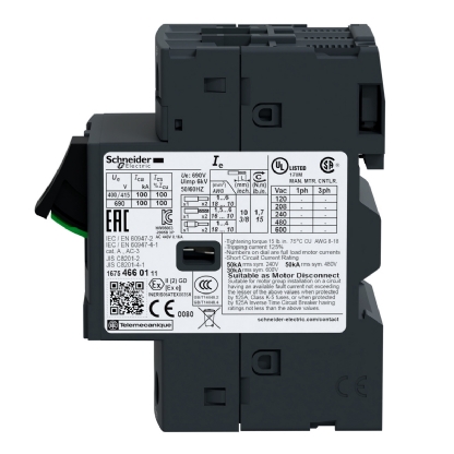 Disjuntor Motor Tripolar Termomagnético 1,6A 1-1,6A 400/415V 100Ka 400/415V 50/60Hz GV2ME06 - Schneider Electric