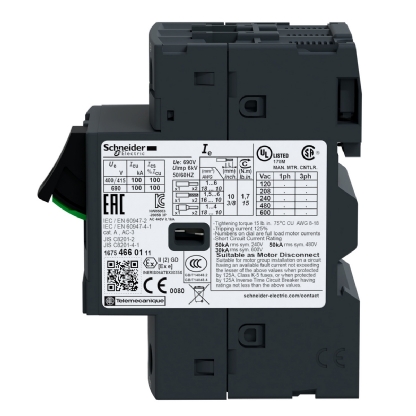 Disjuntor Motor Tripolar Termomagnético 2,5A 1,6-2,5A 400/415V 100Ka 400/415V 50/60Hz GV2ME07 - Schneider Electric