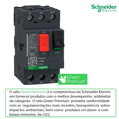 Disjuntor Motor Tripolar Termomagnético 2,5A 1,6-2,5A 400/415V 100Ka 400/415V 50/60Hz GV2ME07 - Schneider Electric