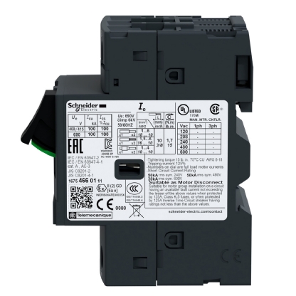 Disjuntor Motor Tripolar Termomagnético 6,3A 4-6,3A 400/415V 100Ka 50/60Hz GV2ME10 - Schneider Electric