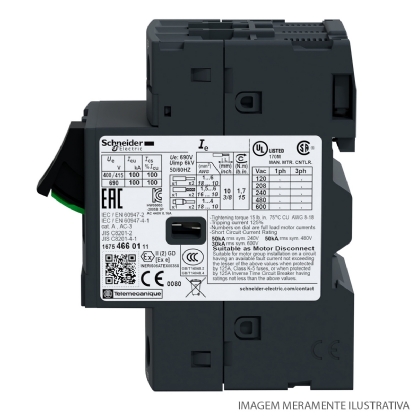Disjuntor Motor Tripolar Termomagnético 18A 13-18A 400/415V 100Ka 400/415V 50/60Hz GV2ME20 - Schneider Electric