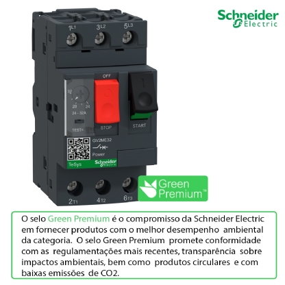 Disjuntor Motor Tripolar Termomagnético 32A 24-32A 400/415V 100Ka 50/60Hz GV2ME32 - Schneider Electric