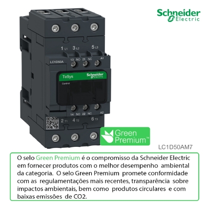 Contator Potência Tripolar 50A 220Vca 1Na+1Nf 50/60Hz LC1D50AM7 - Schneider Electric