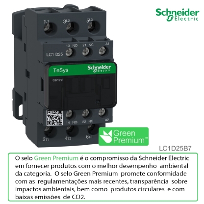 Contator Potencia Tripolar 25A 24Vca 1Na+1Nf 50/60Hz LC1D25B7 - Schneider Electric