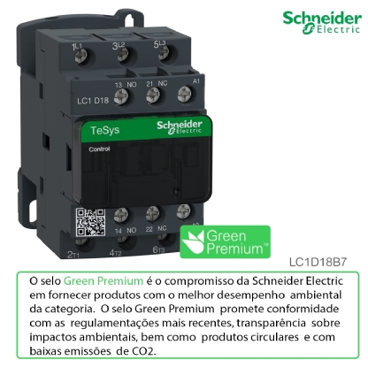 Contator Potencia Tripolar 18A 24Vca 1Na+1Nf 50/60Hz LC1D18B7 - Schneider Electric