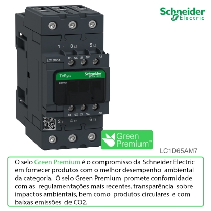 Contator Potencia Tripolar 65A 220Vca 1Na+1Nf 50/60Hz LC1D65AM7 - Schneider Electric