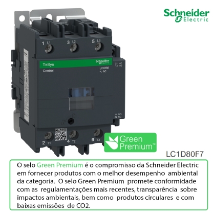 Contator Potência Tripolar 80A 110Vca 1Na+1Nf 50/60Hz LC1D80F7 - Schneider Electric