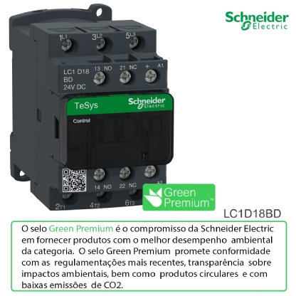 Contator Potencia Tripolar 18A 24Vcc 1Na+1Nf LC1D18BD - Schneider Electric