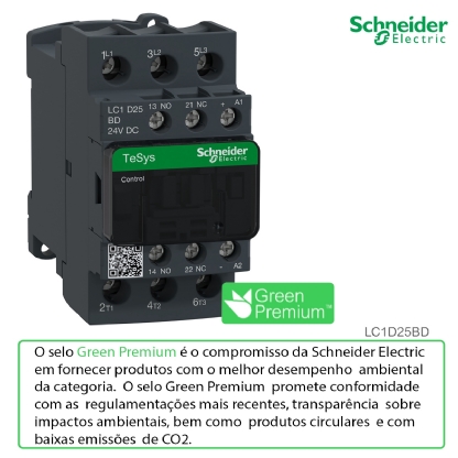 Contator Potencia Tripolar 25A 24Vcc 1Na+1Nf LC1D25BD - Schneider Electric